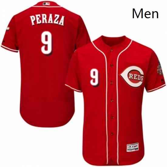 Mens Majestic Cincinnati Reds 9 Jose Peraza Red Alternate Flex Base Authentic Collection MLB Jersey